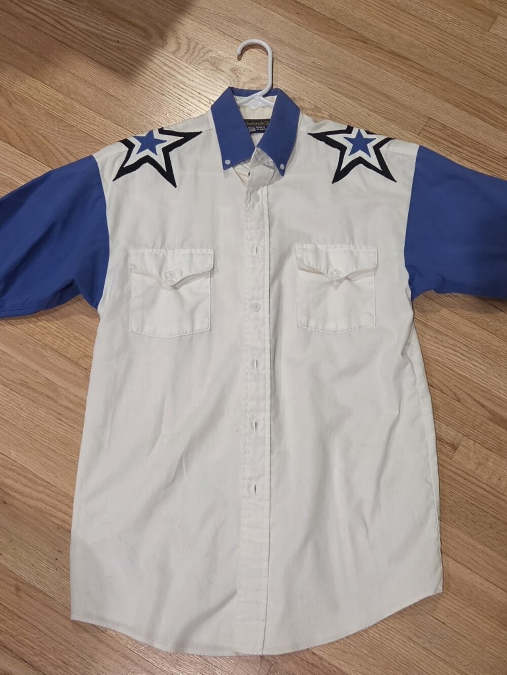 Panhandle Slim White and Blue Vintage Western Star Short-Sleeve Shirt